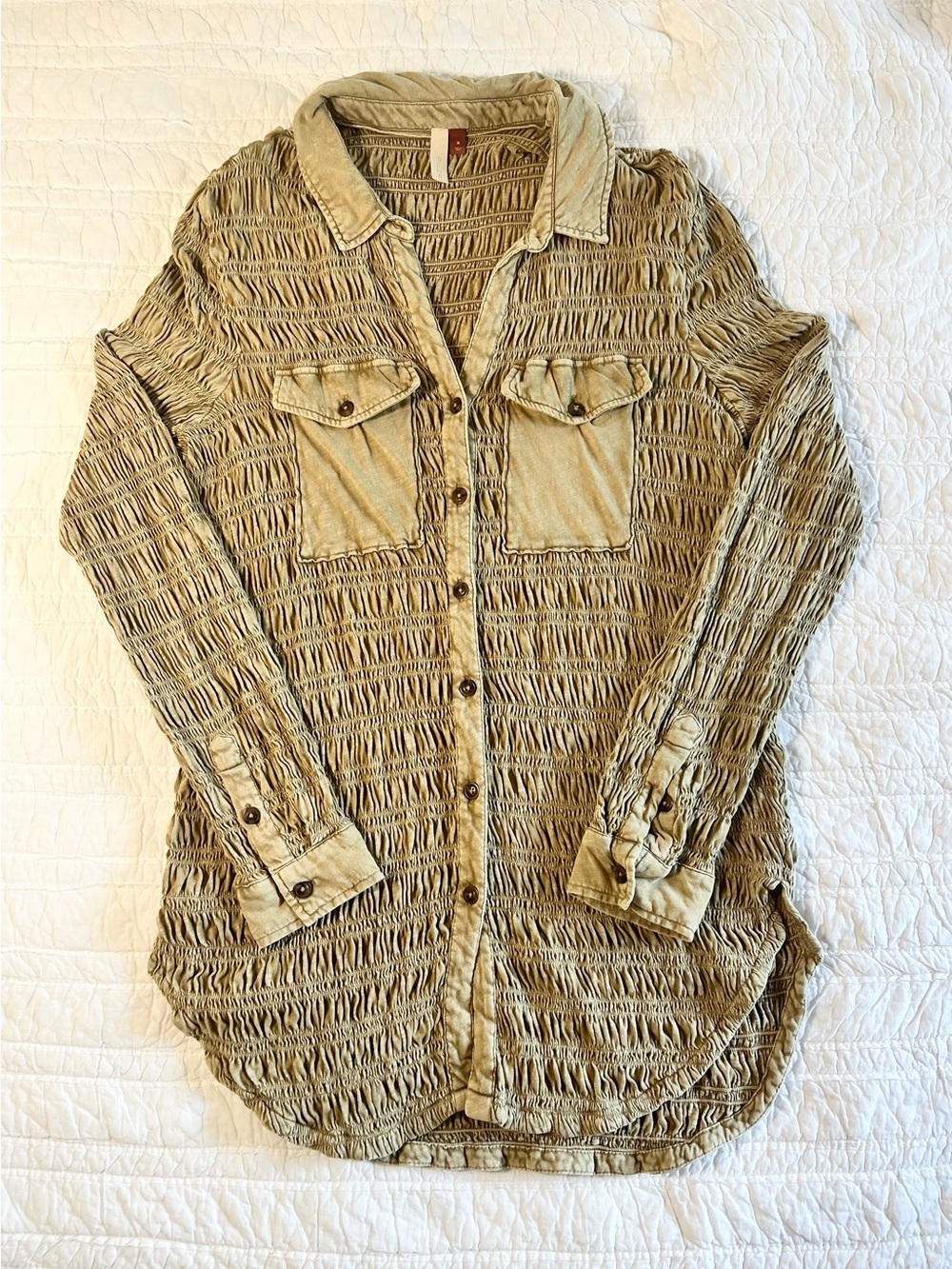 Anthropologie Pilcro Sand Smocked Shacket Shirt Jacket Medium